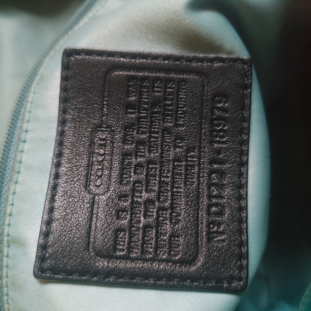 Coach Teal Fabric Bag with Black Leather Patch